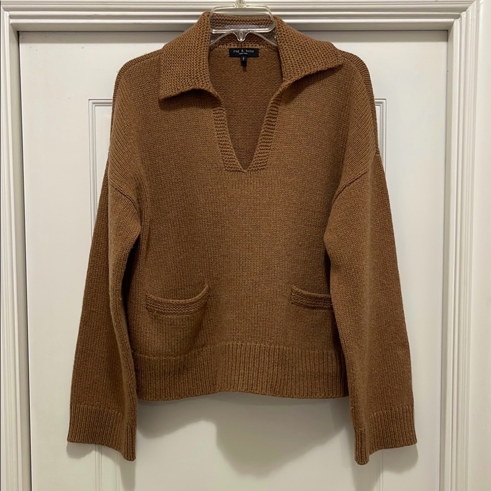 Rag & Bone Camel Cashmere Collar Sweater with Pockets size small